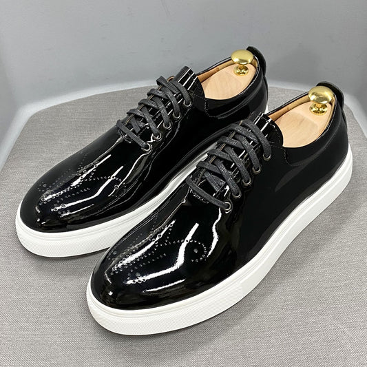 Luxury High Quality Mens Casual Shoes Patent Leather Lace Up Autumn Brand