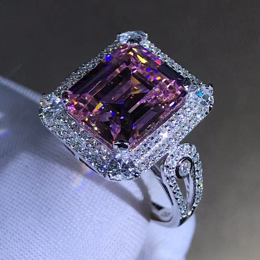 Luxury 925 Sterling Silver 3EX Emerald Cut 5CT VVS Pink Created