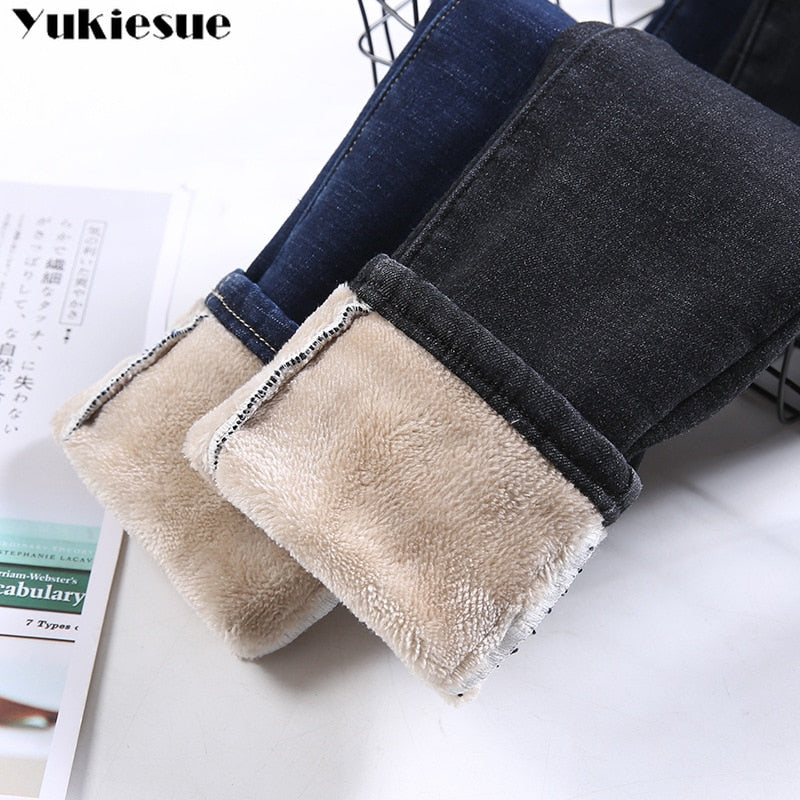 Thick Winter Warm Skinny Jeans for Women Female High Waist Velvet