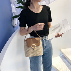 Small Straw Bucket Bags For Women Summer Crossbody Bags Lady Travel