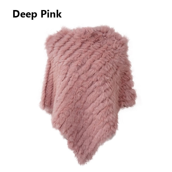 Real Fur Knitted Natural Fur Poncho Vest Fashion Wrap Coat Shawl