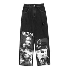 Gothic Baggy Jeans Women Punk Hippie Streetwear Print