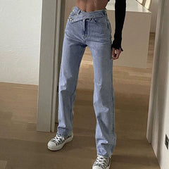 Casual Fashion Straight Denim High Waist Jeans Women Pants