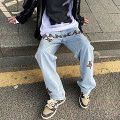 Men Y2k Tie Dye Baggy Jeans Pants Mens Vintage Japanese Streetwear Denim