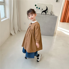 spring Korean style girls temperament round collar British style coat retro loose