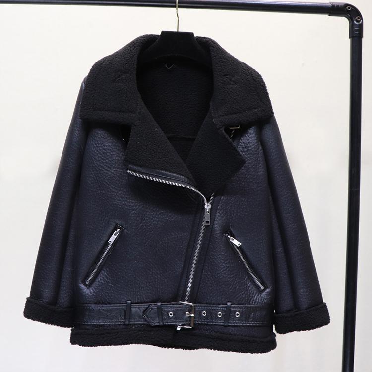 Winter Faux Lamb Leather Jacket Women Faux Leather Lambs Wool