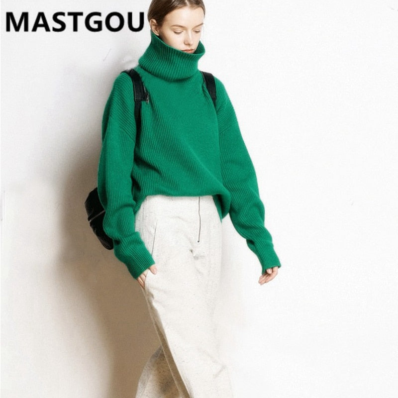 Wool Women's Sweater Autumn Winter Warm Turtlenecks Casual