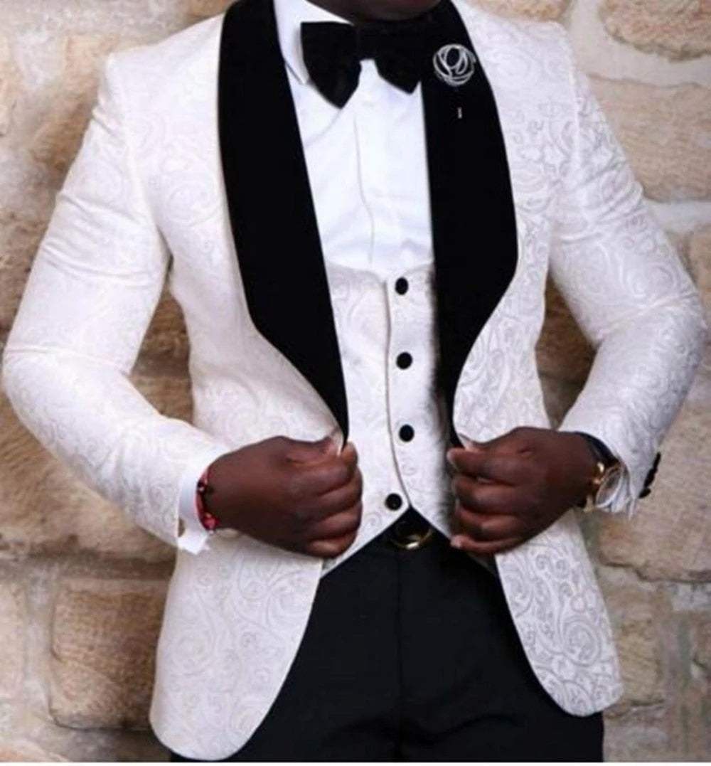 Tuxedo for Mens: Costume Groomsmen Shawl Lapel Tuxedos Red White Black Men Suits
