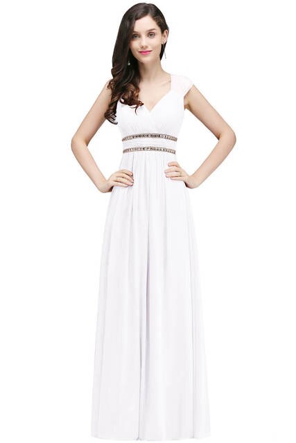 Homecoming Dresses: Long Chiffon Prom Dresses V-Neck Sleeveless Crystal