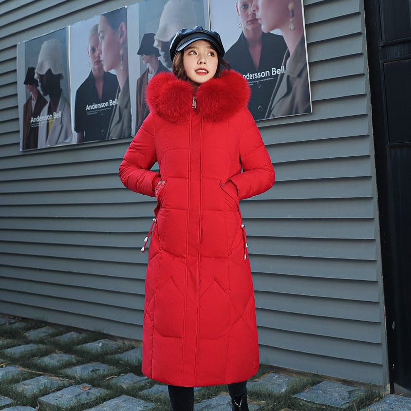 X-long Winter Down Jacket Women Hooded Solid Casual Women's Down Coat