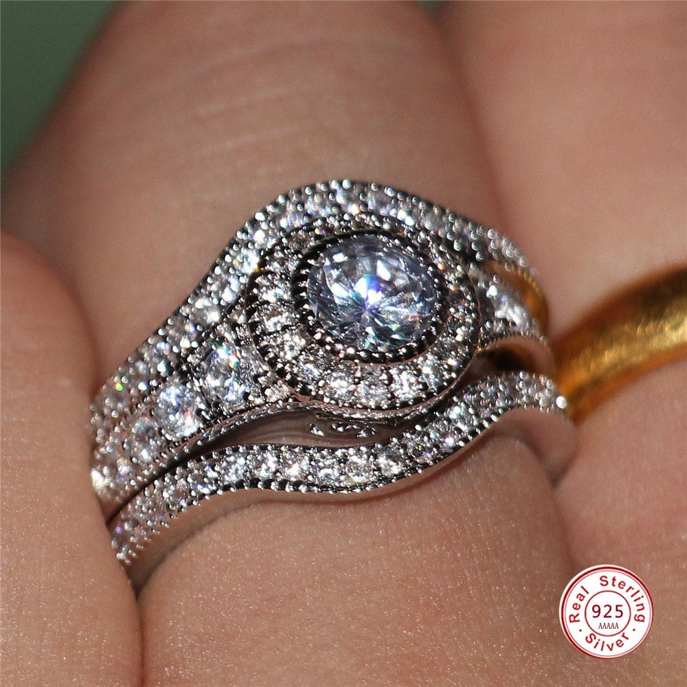 Luxury Round Cut AAA Zircon Crystal Rings For Women 925 Sterling