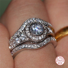 Luxury Round Cut AAA Zircon Crystal Rings For Women 925 Sterling