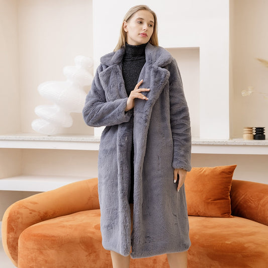 Women Winter Warm Faux Fur Coat Thick Women Long Coat Turn Down