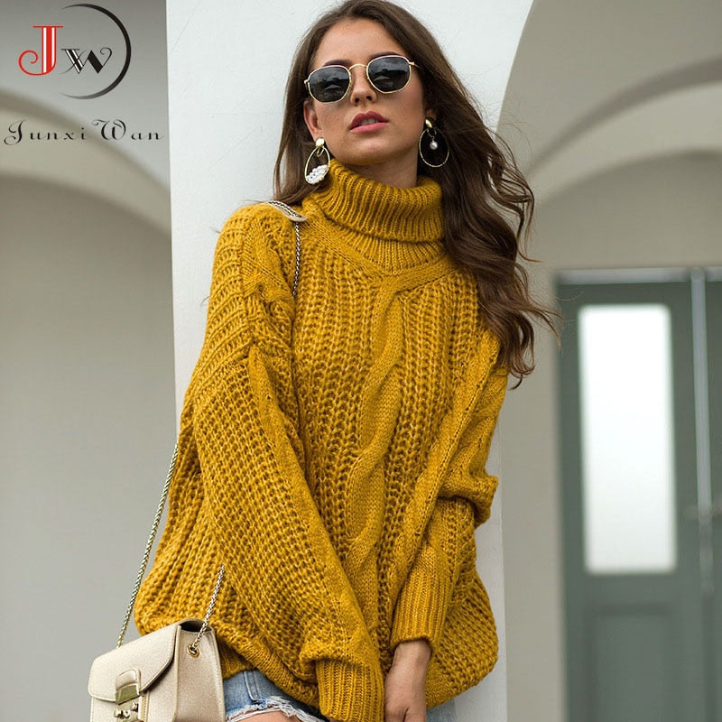 Winter Women Turtleneck Sweater Loose Oversized Elegant Warm Knitted