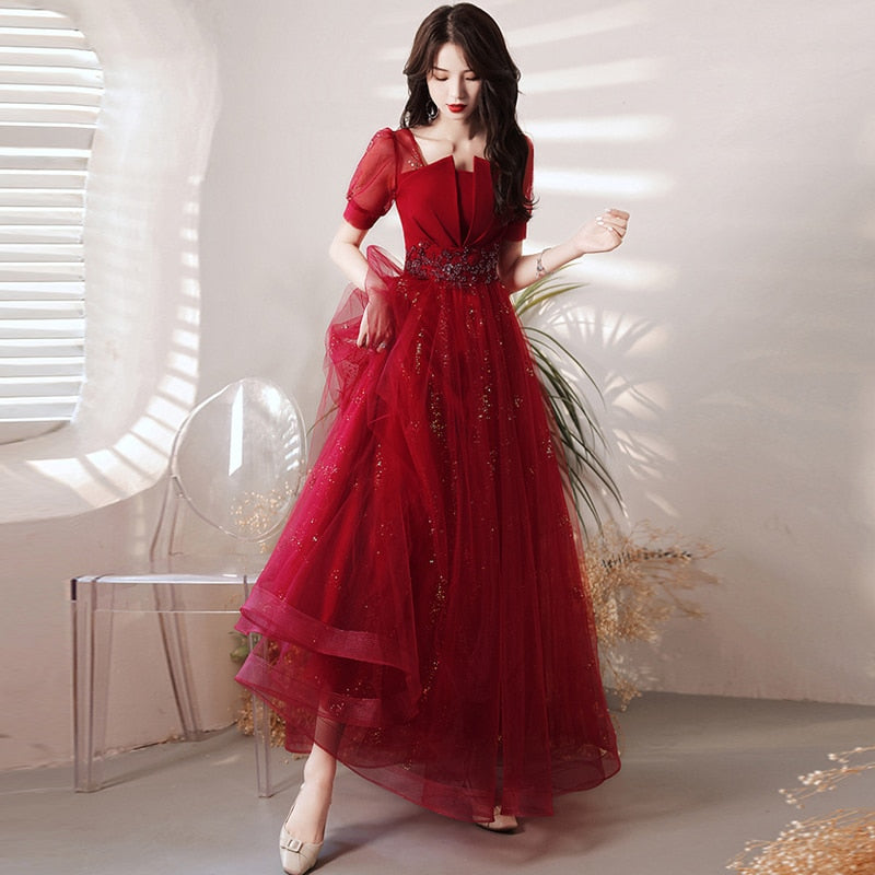Homecoming Dresses: Burgundy Ball Gown Elegant Beaded Long Party Dress