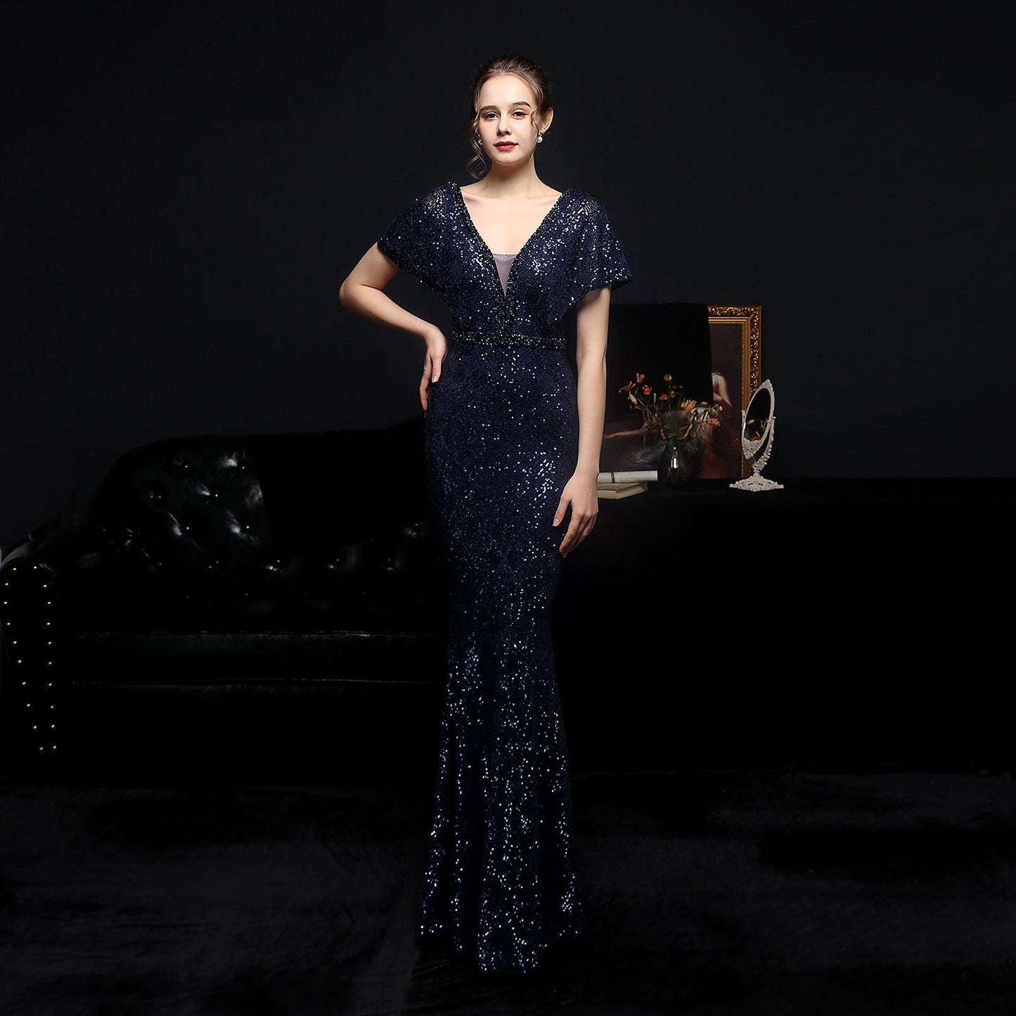 Evening wear Dresses: Elegant Gold Sequin Dress for Women Evening Dress with Beads