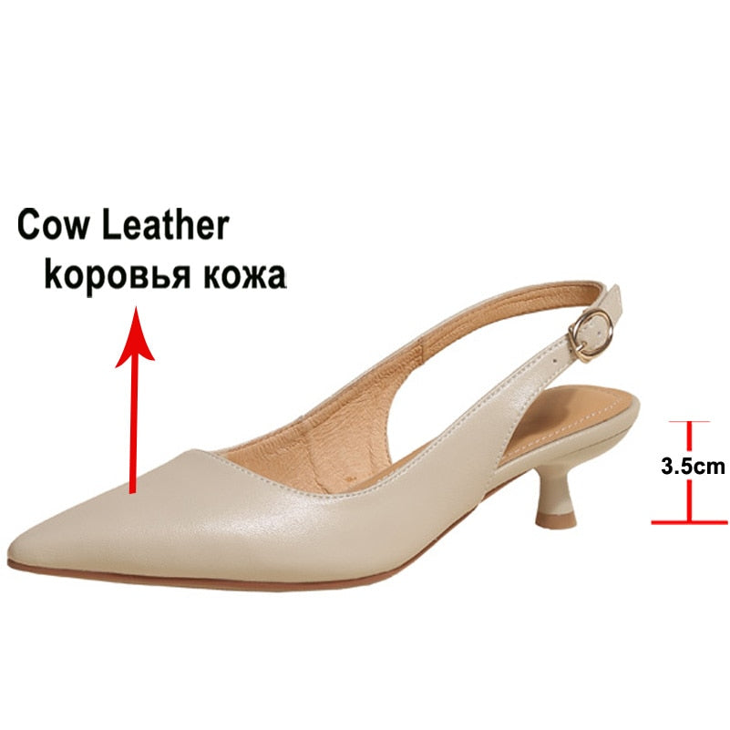 Genuine Leather Women Slingbacks Shoes Cow Leather Buckle Thin Heels