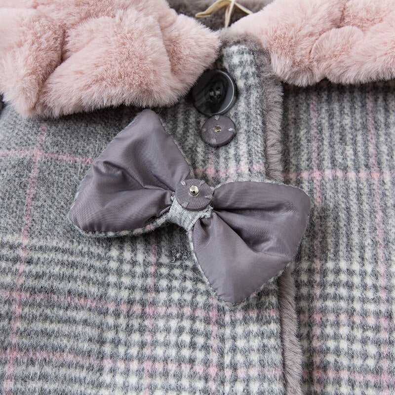 winter baby girls fashion removable bow plaid padded coat