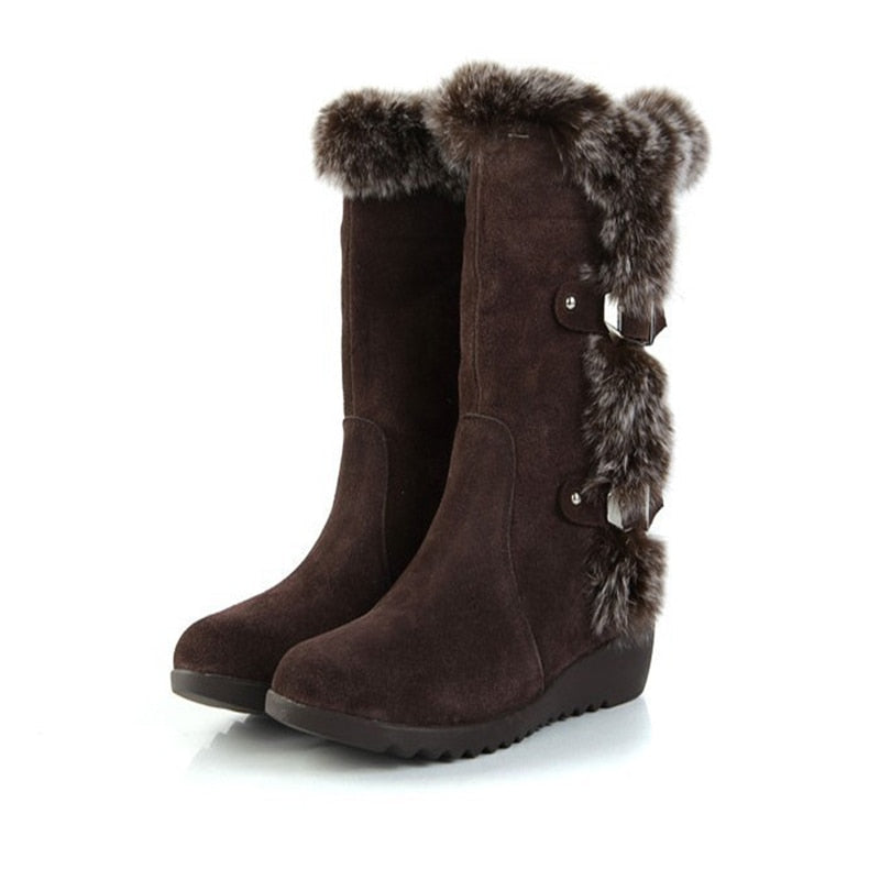 Winter Women Boots Casual Warm Fur Mid-Calf Boots shoes Women Slip-On