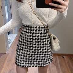 Women skirt Woolen Plaid High Waist Slim Buttocks Short Mini Woman skirts Black Beige