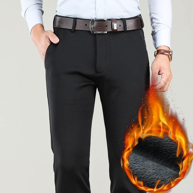 Big Size 40 42  Winter Men Warm Casual Pants Business Fashion Classic Style