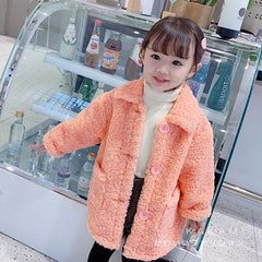 Children Lambswool Coat Baby Turndown Collar Thicken Warm Jacket Girls