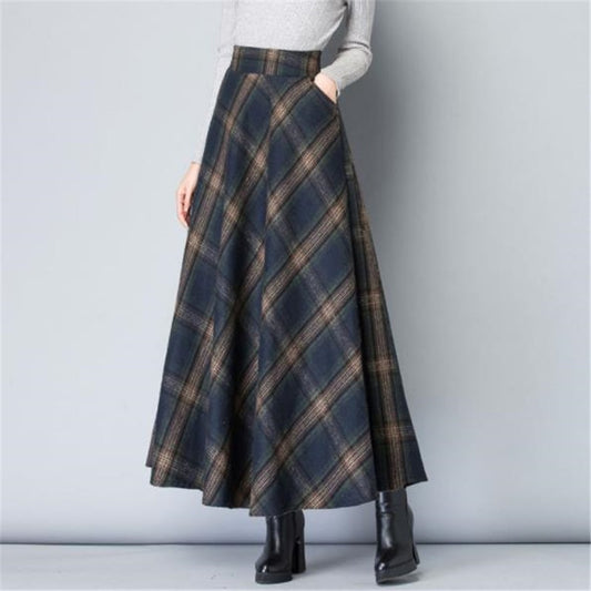 Mom High Waist Woolen plaid Skirts Autumn Winter Women Plus Size