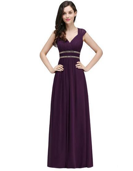 Homecoming Dresses: Long Chiffon Prom Dresses V-Neck Sleeveless Crystal