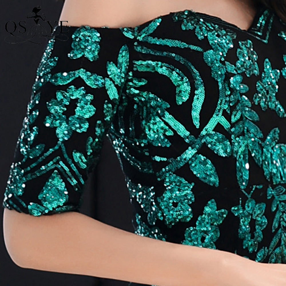 Evening wear Dresses: Evening Dress Side Sleeves Mermaid Prom Gown Long Sleeves