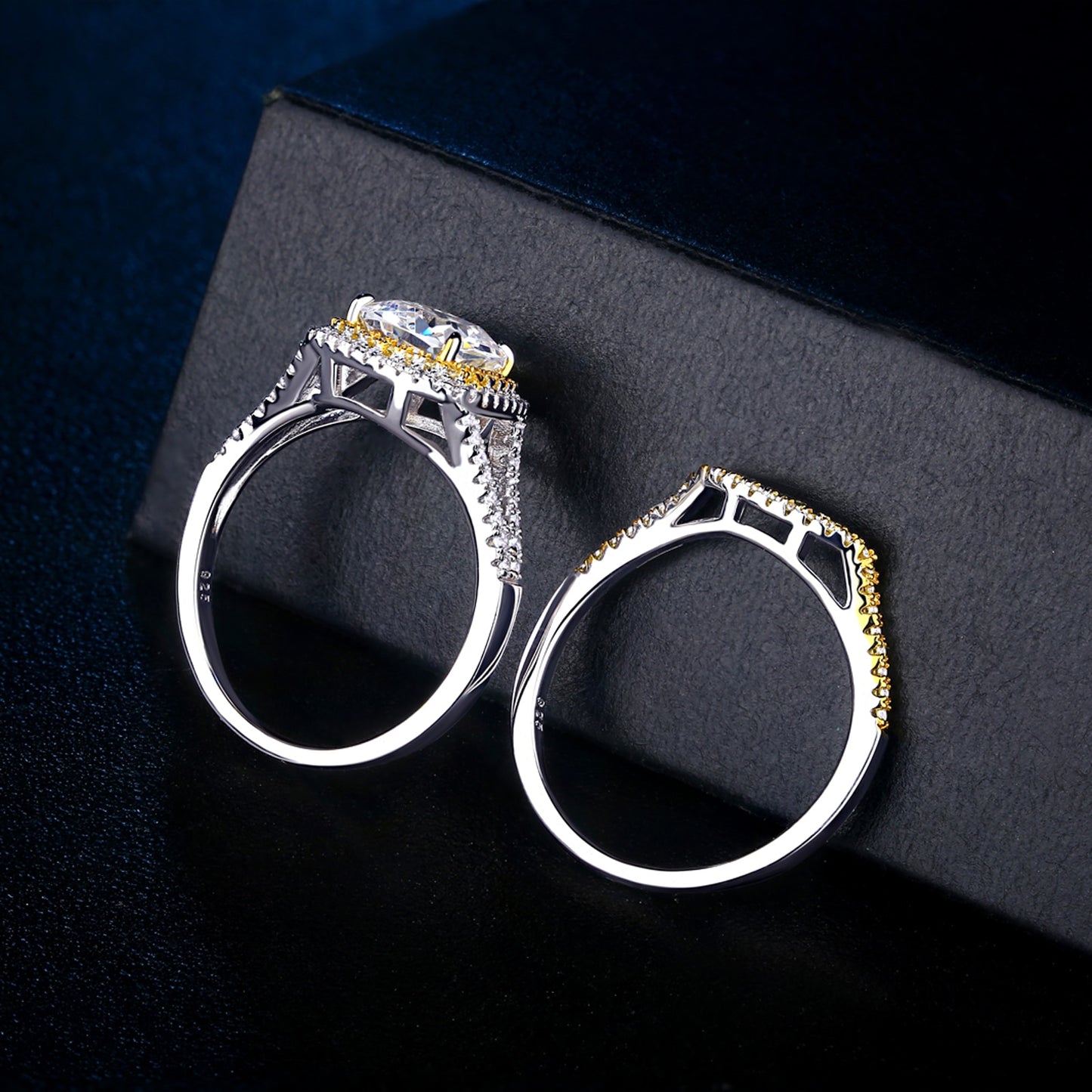925 Silver Jewelry Halo Yellow Gold Color Engagement Ring Wedding Band