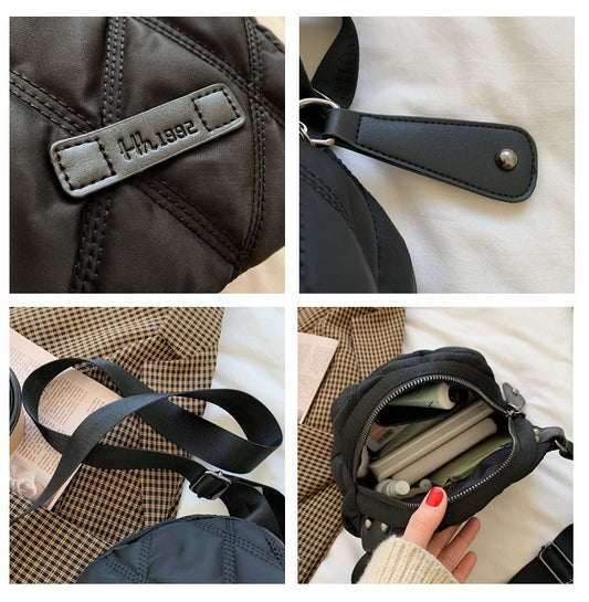 Women Nylon Quilted Roomy Black Handbag Lady Cute Winter Trends Smart