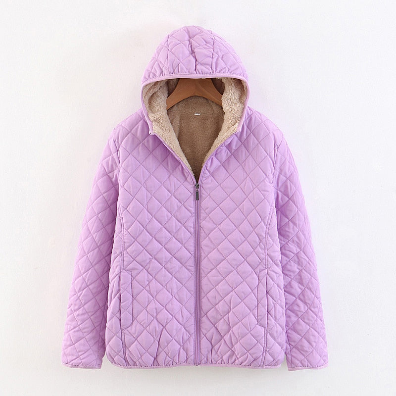 Women Autumn Winter Parkas Coat Jackets Female Lamb Hooded Plaid
