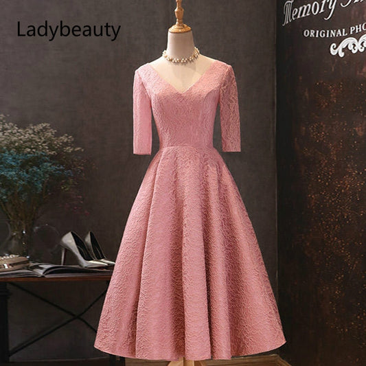 Homecoming Dresses: Prom Dresses Elegant Soybean Plus Size V-neck Half Sleeve