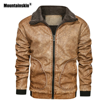 Mountainskin Winter Mens PU Jacket Thick Warm Men&#39;s Motorcycle Jacket