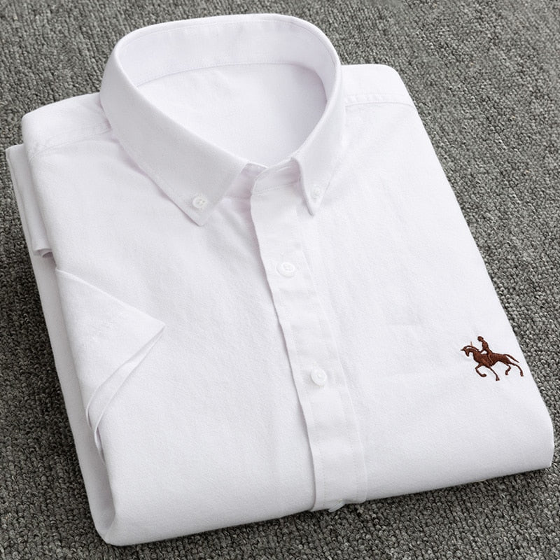 Summer Oxford Cotton Men Shirt Short Sleeve White social Shirt Casual