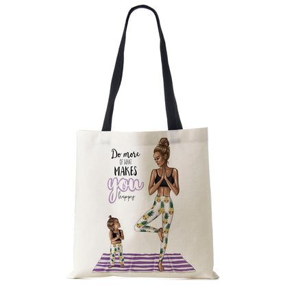Cute Cartoon Super Mama Print Linen Tote Bag Reusable Shoulder Bags Mom