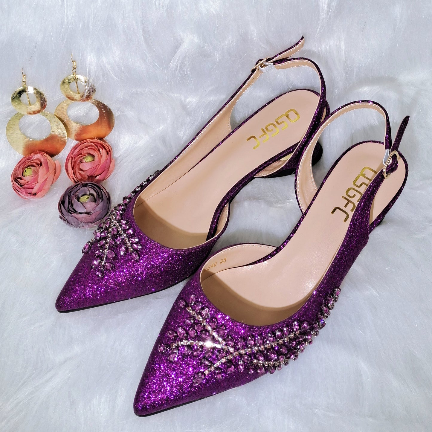Shaped Mid-heel Design Shoes Popular Pointed Ladies Shoes And Bags African Wedding Party Shoes With Bag