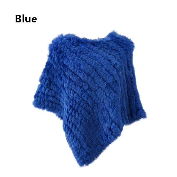 Real Fur Knitted Natural Fur Poncho Vest Fashion Wrap Coat Shawl