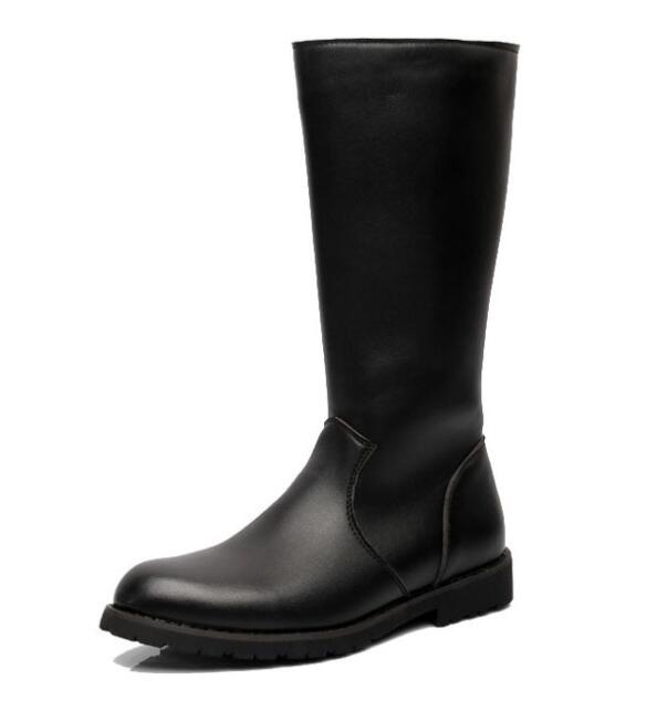 Men's Leather Motorcycle Boots Mid-calf Military Combat Boots Gothic
