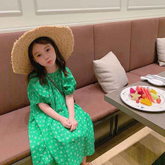 Children Floral Dress Summer Girls Puff Sleeve Dress Children Dress