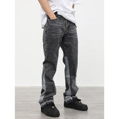 Vintage Patchwork Flare Jeans Urban Men Streetwear Wide Leg Denim Pant Hip Hop