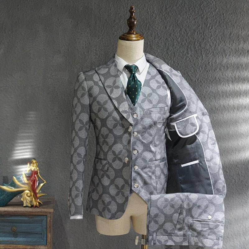 Tuxedo for Mens: Suit Men Leisure Business Formal Dress Trend Print Bridegroom