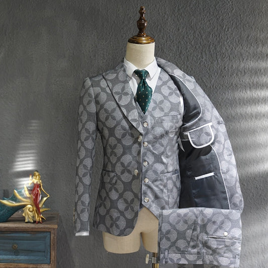 Tuxedo for Mens: Suit Men Leisure Business Formal Dress Trend Print Bridegroom