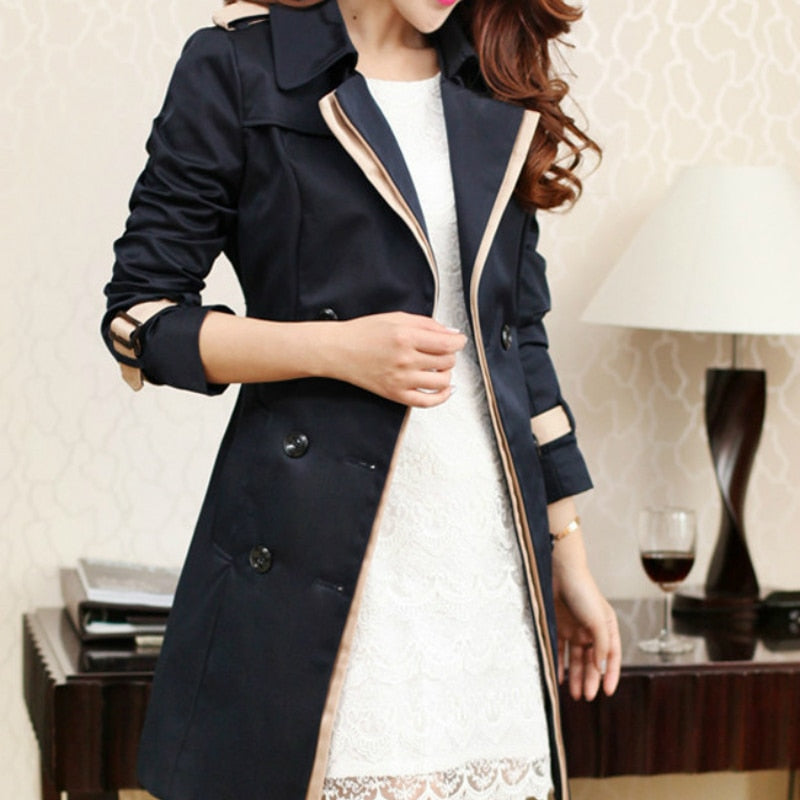 Trench Coat For Women Autumn Casual Double Breasted Female