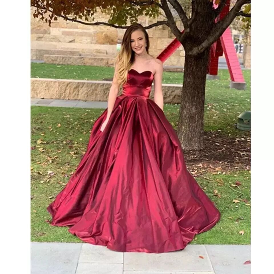 Homecoming Dresses: Burgundy strapless evening prom dresses