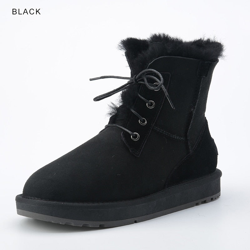 Fashion Leather Natural Wool Fur Lined Women