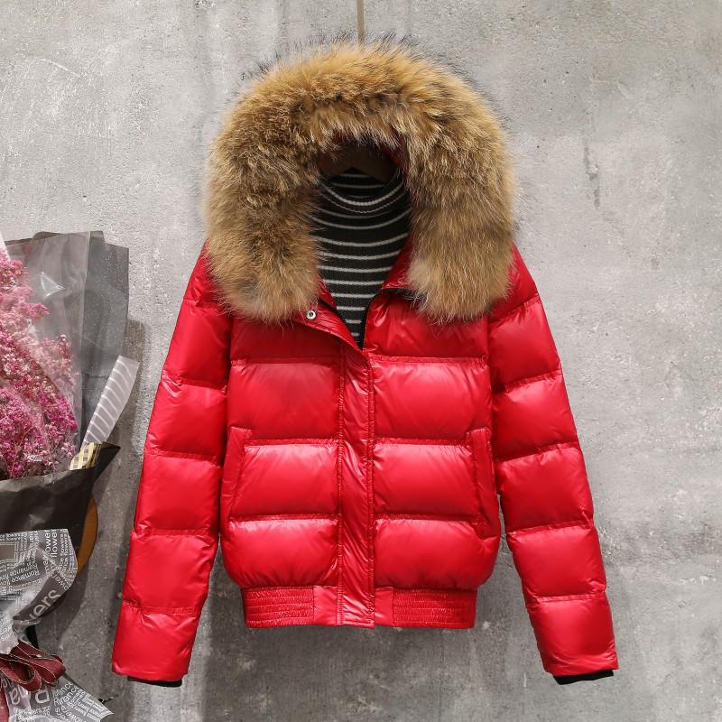 Winter Real Raccoon Fur Feather Jacket Women Hooded Slim White Down
