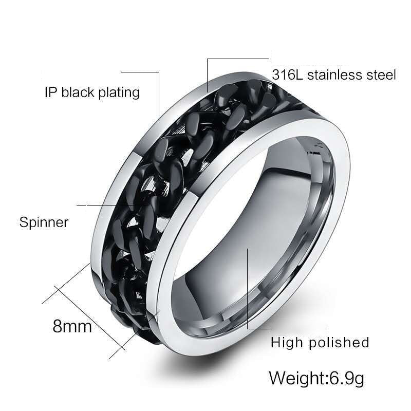 Titanium Steel Rotatable Chain Rings for Women Men Spinner Ring Multifunctional