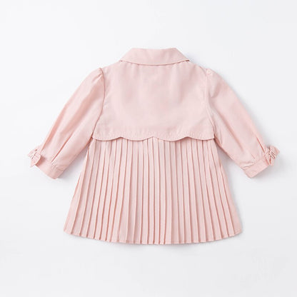 Spring Baby Girls Fashion Bow Solid Pockets Coat Cute