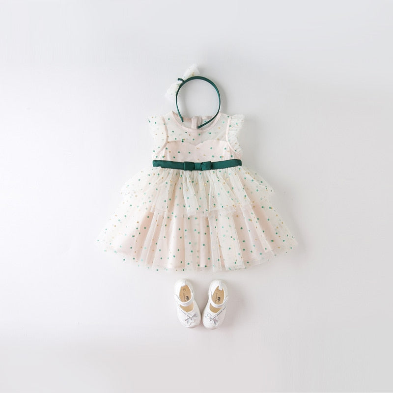 dave bella summer baby girl fashion bow dots print dress with a headwear